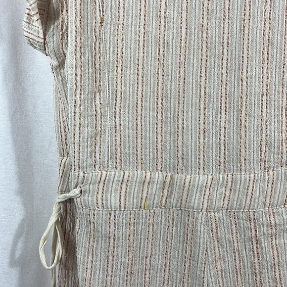 Hem & Thread Linen Blend Tan Stripe Button Up Romper Womens Size M - Picture 8 of 11